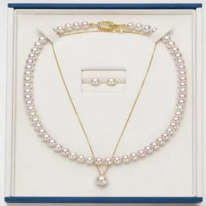 pearl jewelry gift set necklace with gold clasp earrings and pendant
